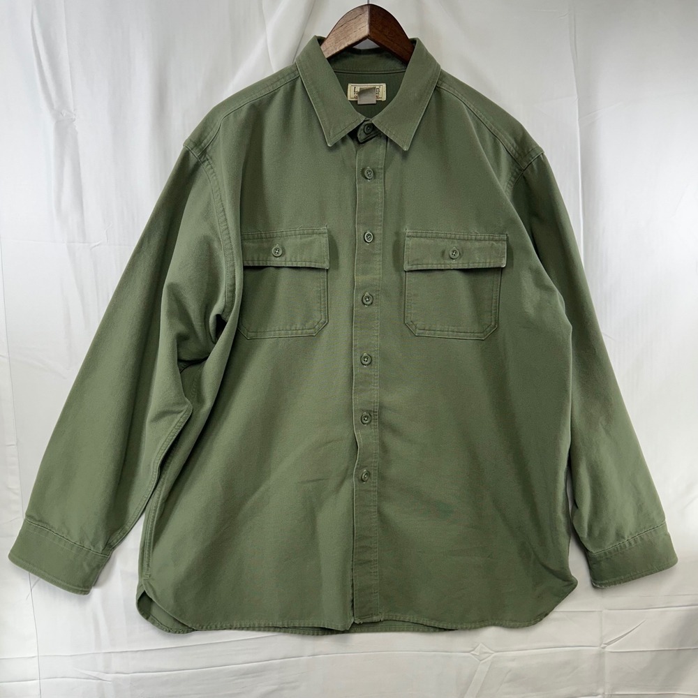 L.L. Bean Chamois Cloth Shirt Mens XL Regular Green Heavyweight Cotton Button Up